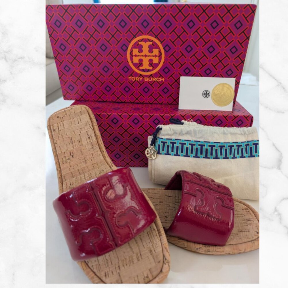 TORY BURCH | Double T Sport Slide Sandals in Red | Women’s 8.5 Slip-On - Picture 2 of 14